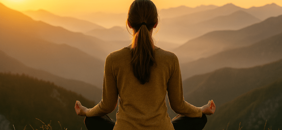 Mindset & Selbstwirksamkeit: Inspirationsmotiv mit meditierender Frau in den Bergen