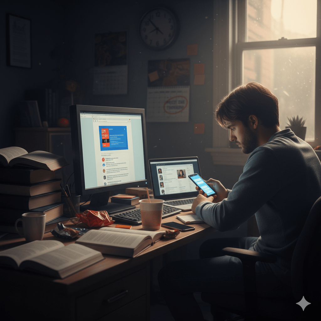 Zielsetzung & Prokrastination: Eine Person arbeitet fokussiert am Laptop, um Prokrastination durch klare Zielsetzung zu überwinden.