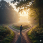 Ein Symbolbild zur Abgrenzung Demotivation vs Krankheit mit einer Person an einem hellen Waldweg.