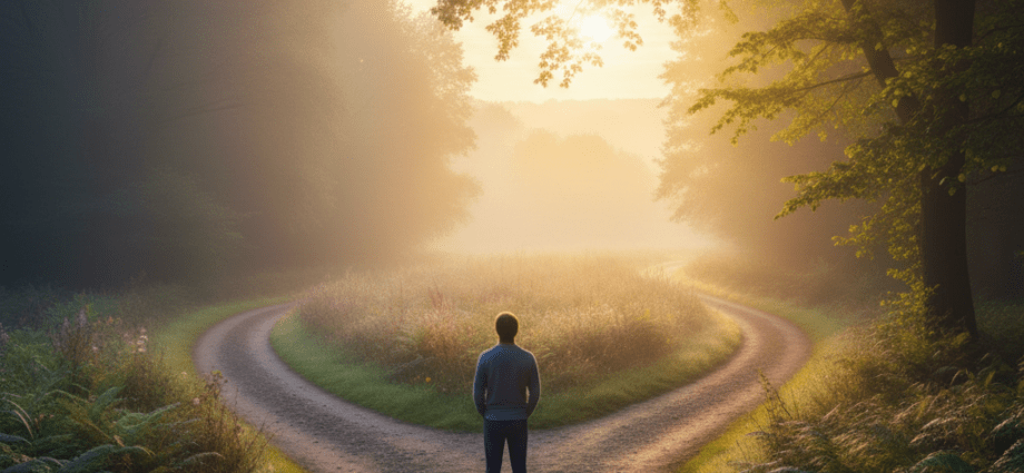 Ein Symbolbild zur Abgrenzung Demotivation vs Krankheit mit einer Person an einem hellen Waldweg.