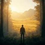 Eine Person blickt aus dem Schatten in ein lichtdurchflutetes Tal als Symbol für Motivation bei großen Sorgen.