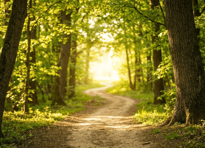 Ein heller Waldweg, der symbolisch für den Weg steht, wie man Motivation und Demotivation verstehen kann.