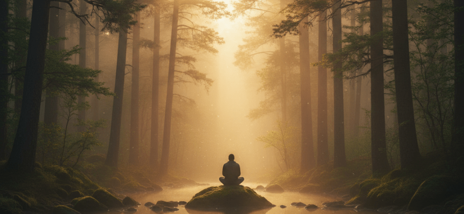 Eine Person entspannt in der Natur bei Sonnenaufgang zur Erholung für maximales Stressmanagement & Erholung.